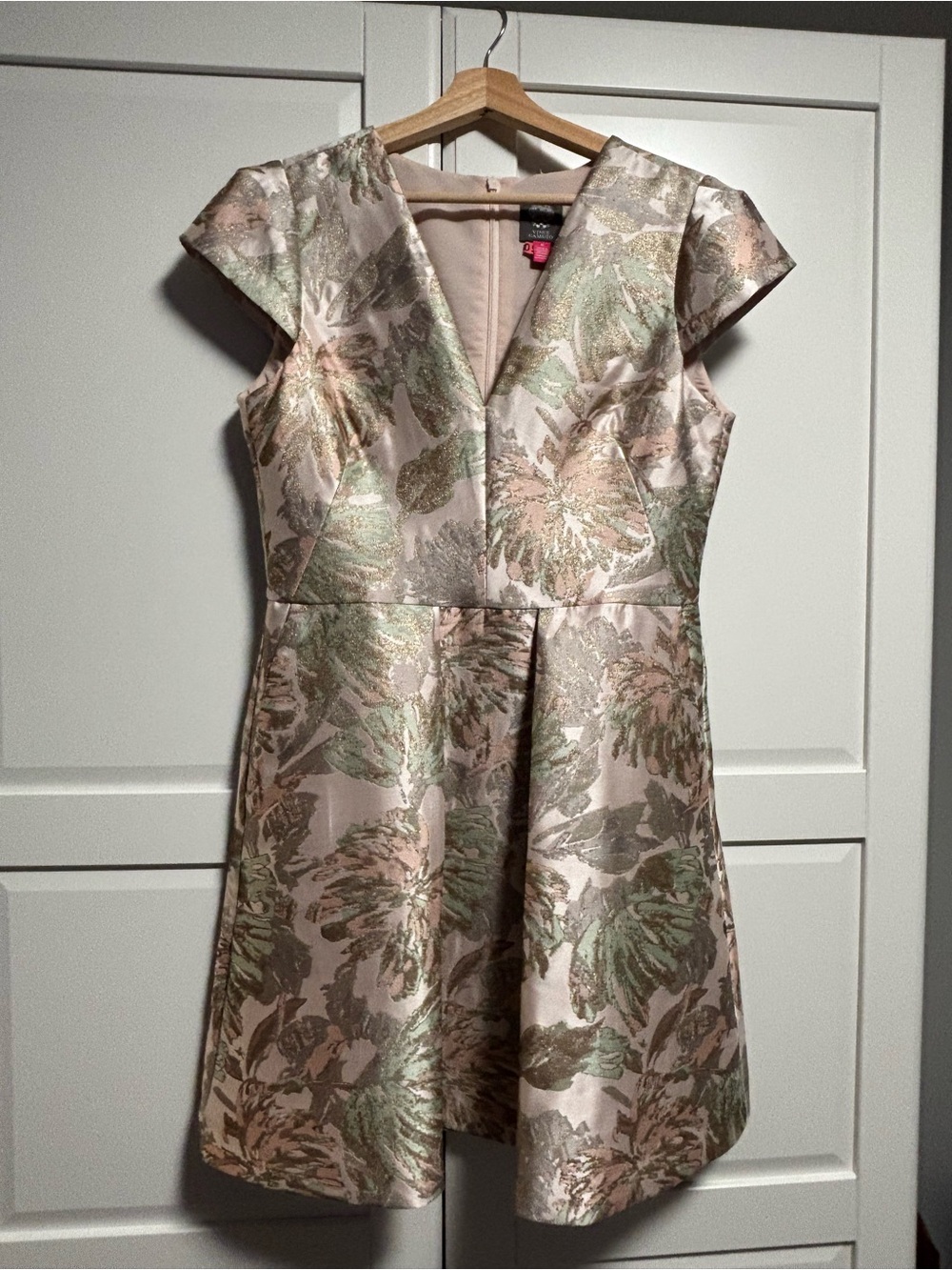 Vince Camuto Metallic Floral Jacquard Fit & Flare Dress Size 10